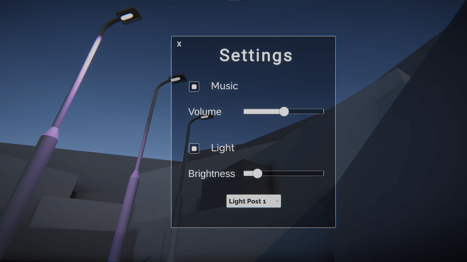 UI Core: Word Space Example. Opening Menu. (setting)